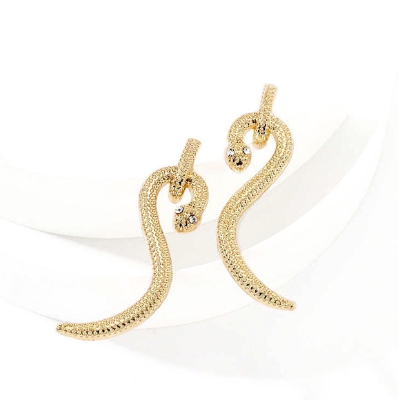 2/$20! Gold Serpent Drop Stud Earrings - Picture 4 of 8